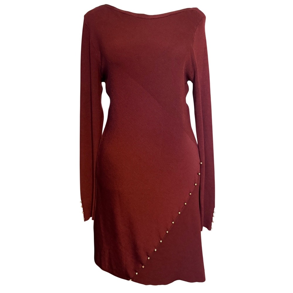 White House Black Market LS Button Detail Dress Dark Burgundy M New